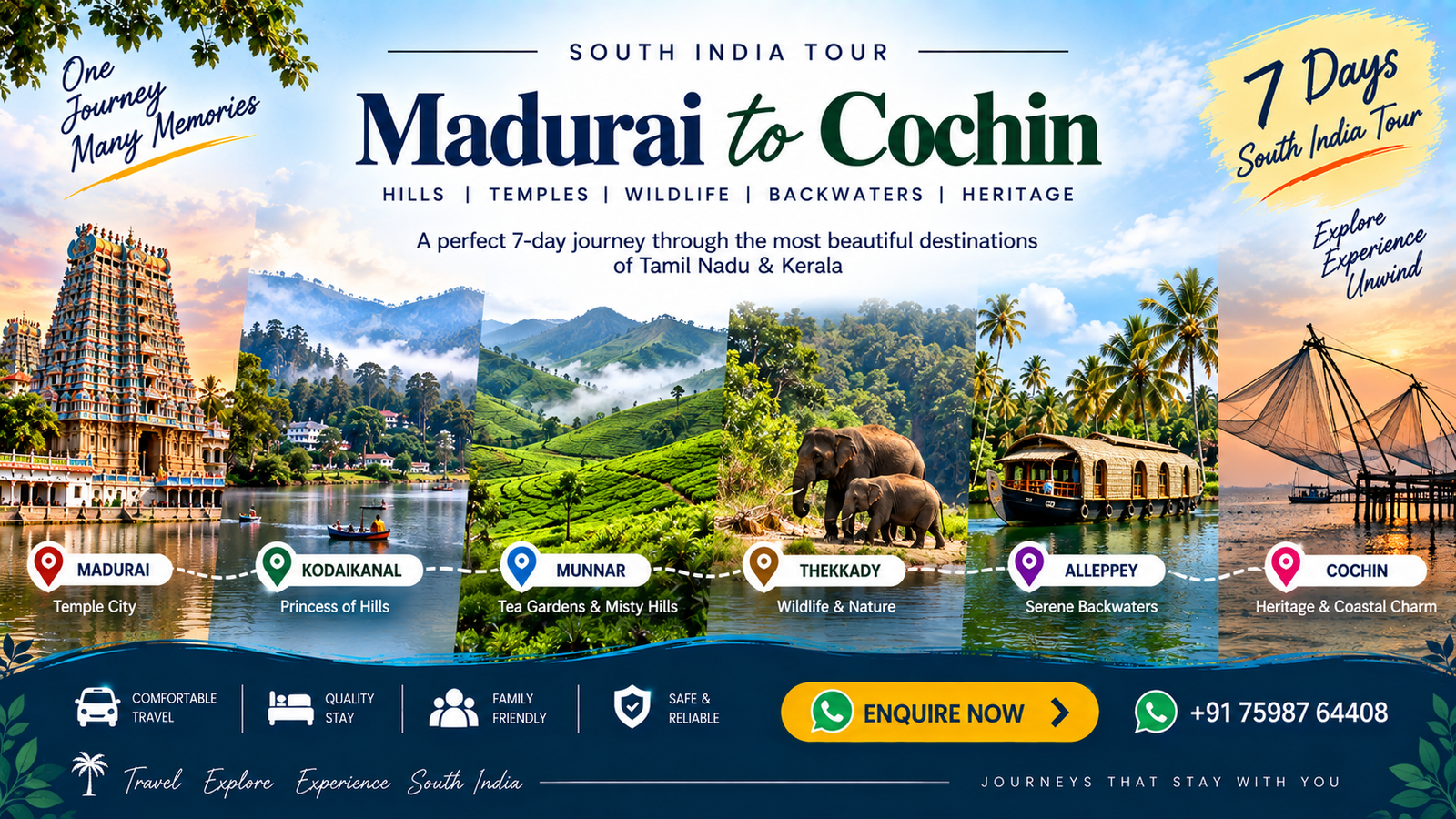 Madurai Kodaikanal Munnar Thekkady Alleppey Cochin Tour